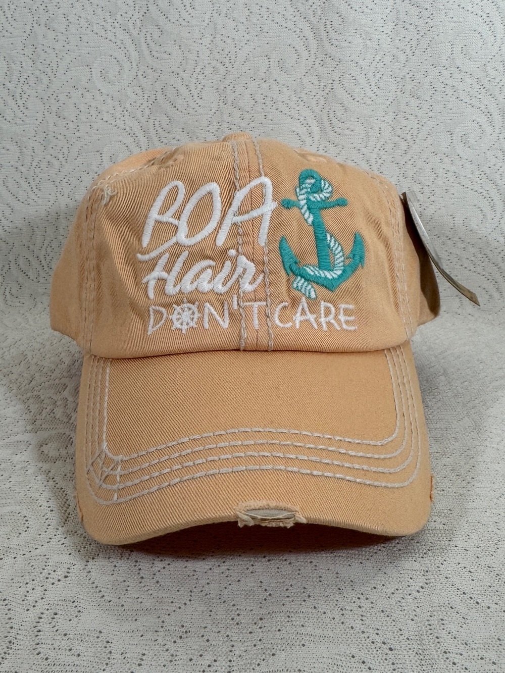 NWT Peach Anchor Baseball Cap - "Boat Hair Don't Care" Hat